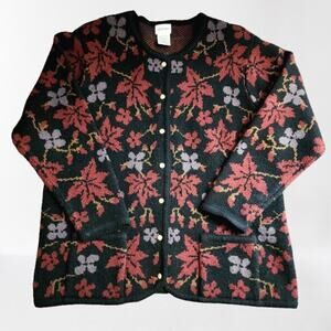 Liz Baker Vintage Black Floral Button Up Cardigan Size 1X